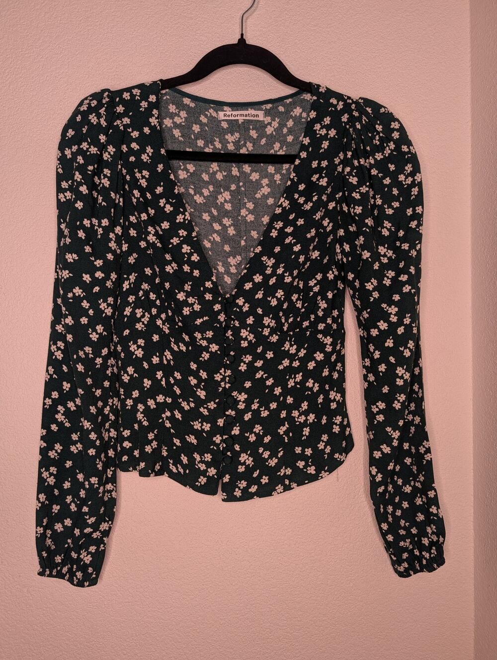 Reformation Womens Nell Button Down Blouse XS Annette Floral Coquette Fairy Chic